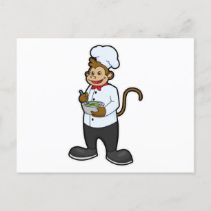 Carte Postale Singe cuisinier avec bol