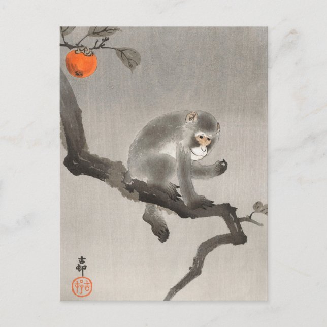 Carte Postale Singe dans la peinture de Cockatoo par Ohara Koson (Devant)