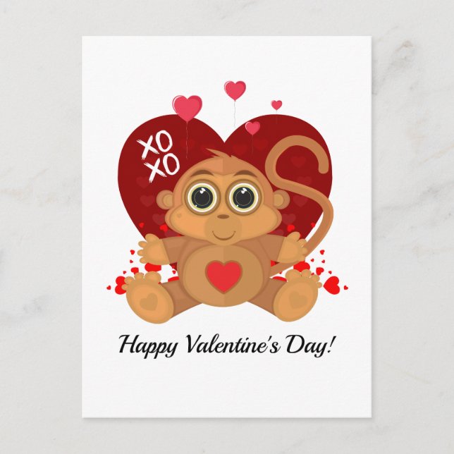 Carte Postale Singe de la Saint Valentin (Devant)