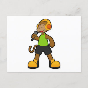 Carte Postale Singe en chanteur avec microphone et casque