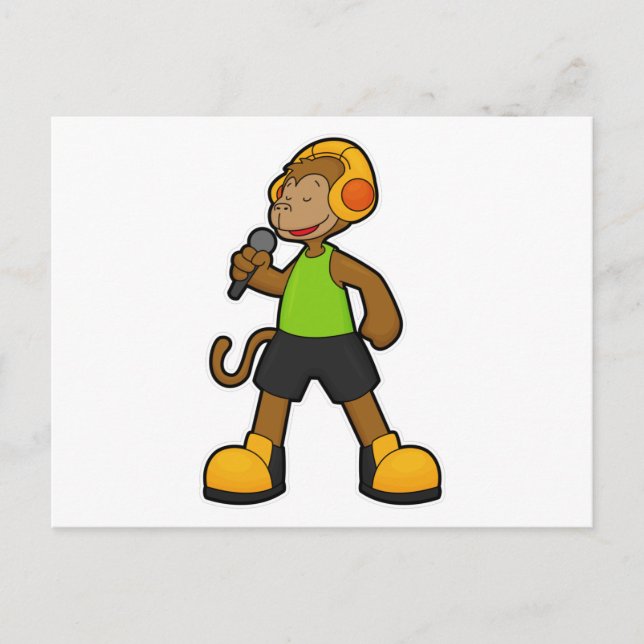 Carte Postale Singe en chanteur avec microphone et casque (Devant)