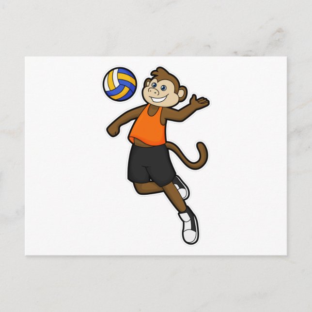 Carte Postale Singe en joueur de volley avec ballon de volley (Devant)