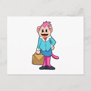 Carte Postale Singe en secrétaire avec sac