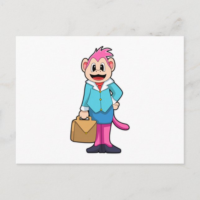 Carte Postale Singe en secrétaire avec sac (Devant)