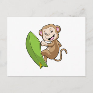 Carte Postale Singe en surfeur avec planche de surf