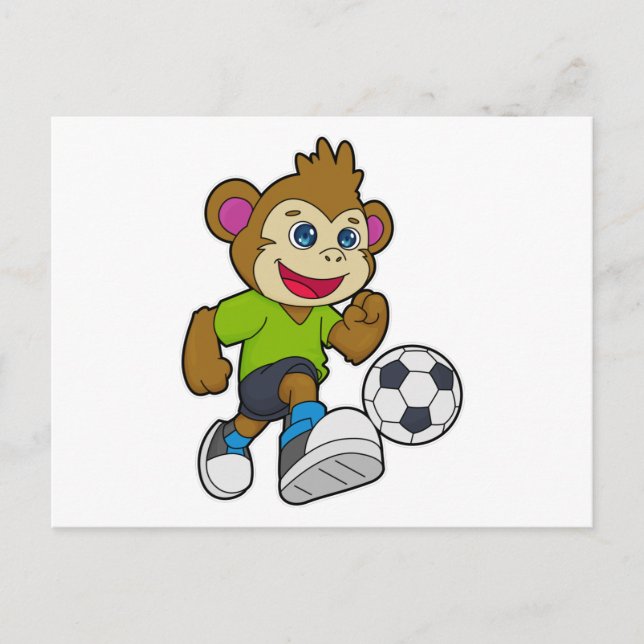 Carte Postale Singe en tant que joueur de football avec ballon (Devant)