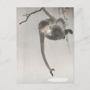 Carte Postale Singe et réflexion sur la Lune par Ohara Koson