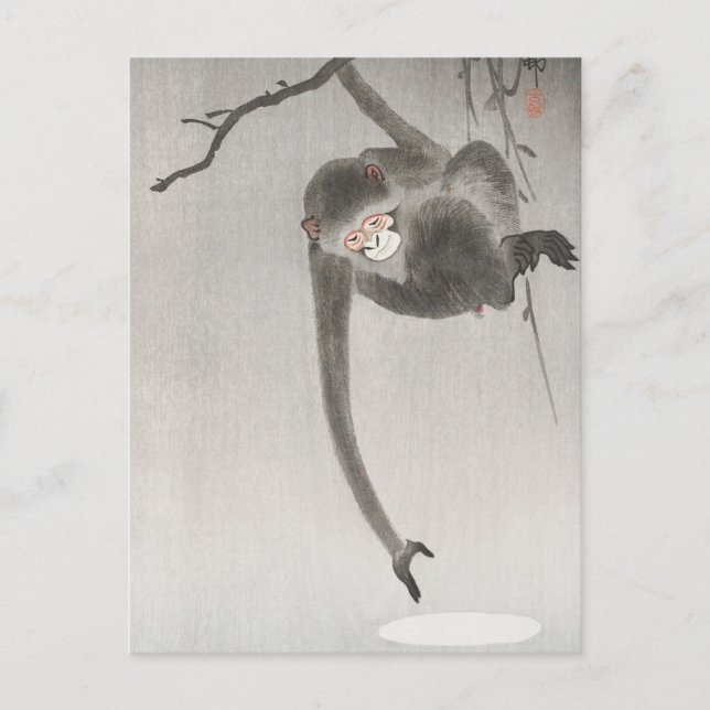 Carte Postale Singe et réflexion sur la Lune par Ohara Koson (Devant)