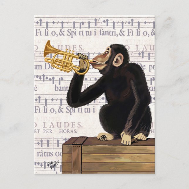 Carte Postale Singe Jouant à la trompette (Devant)