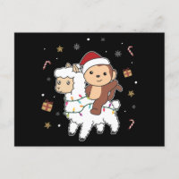 Carte postale Singe Lama Noël Neige Hiver Animaux