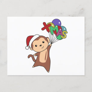 Carte Postale Singe Noël Neige Hiver Animaux Singes