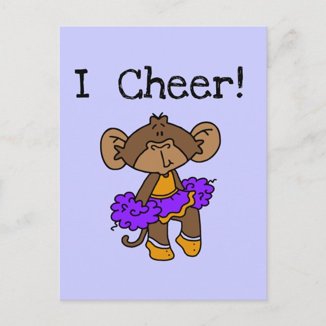 Carte Postale Singe Pom-pom girl or et pourpre (Devant)