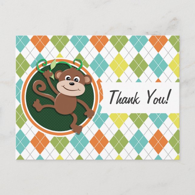 Carte Postale Singe sur Motif Jacquard coloré (Devant)