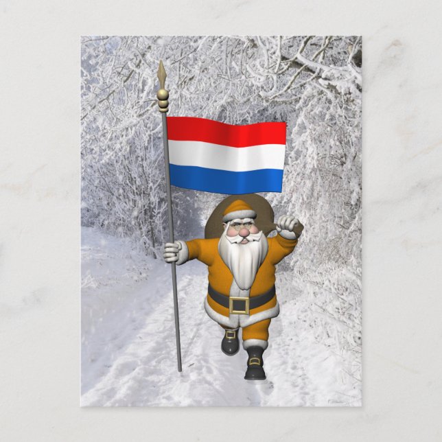 Carte Postale Sinterklaas Avec Ensigne De Pays-Bas (Devant)