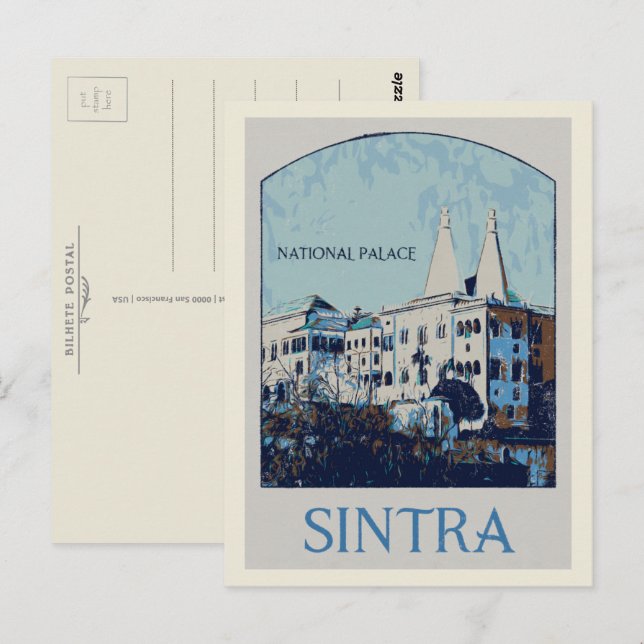Carte Postale Sintra Illustration du palais national Portugal (Devant / Derrière)
