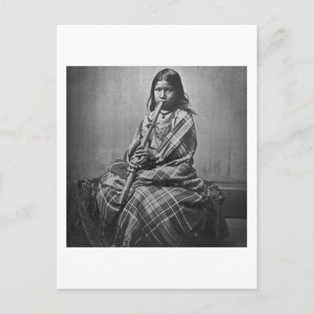Carte Postale Sioux Musician Girl Noir et Blanc (Devant)