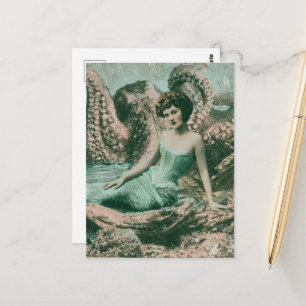 Carte Postale Siren Lady merveilleuse vintage et un monstre mari
