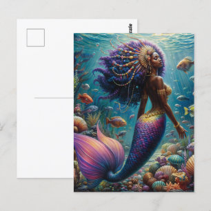 Carte Postale Sirène Africaine Aux Cheveux Violets