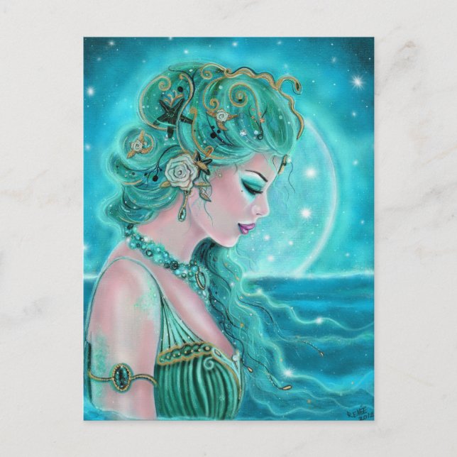 Carte Postale Sirène au Clair de Lune par Renee Lavoie (Devant)