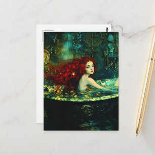 Carte Postale Sirène aux cheveux roux dans une baignoire