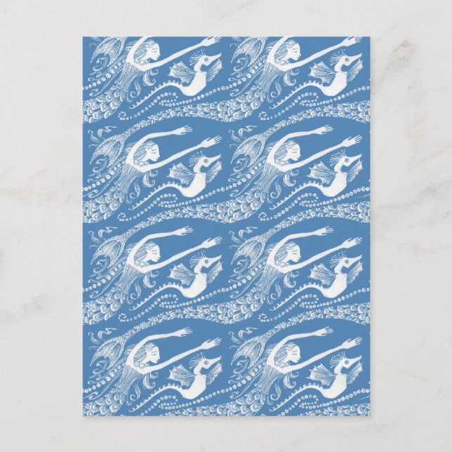 Carte Postale Sirène aux perles et cheval de mer (Devant)