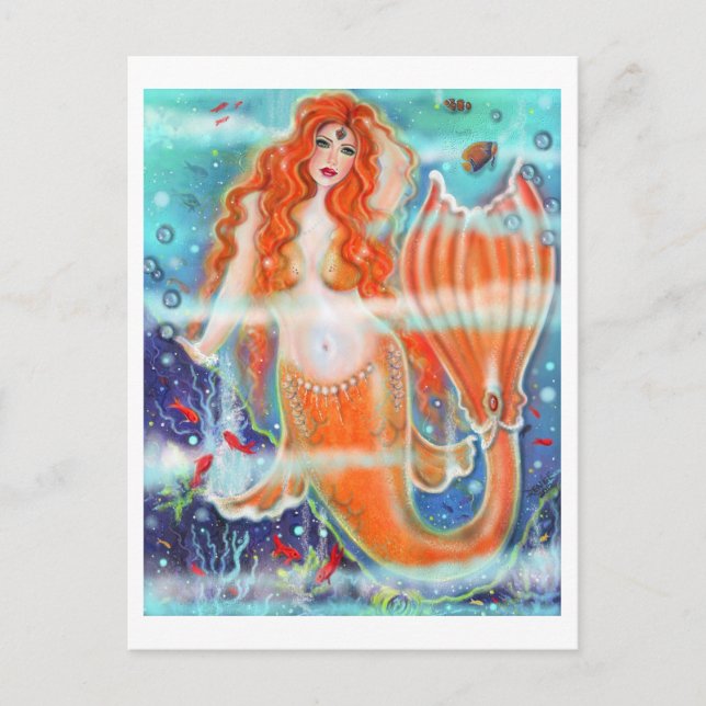 Carte Postale Sirène aux poissons tropicaux par Renee Lavoie (Devant)
