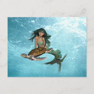 Carte postale Sirène avec tortue de mer