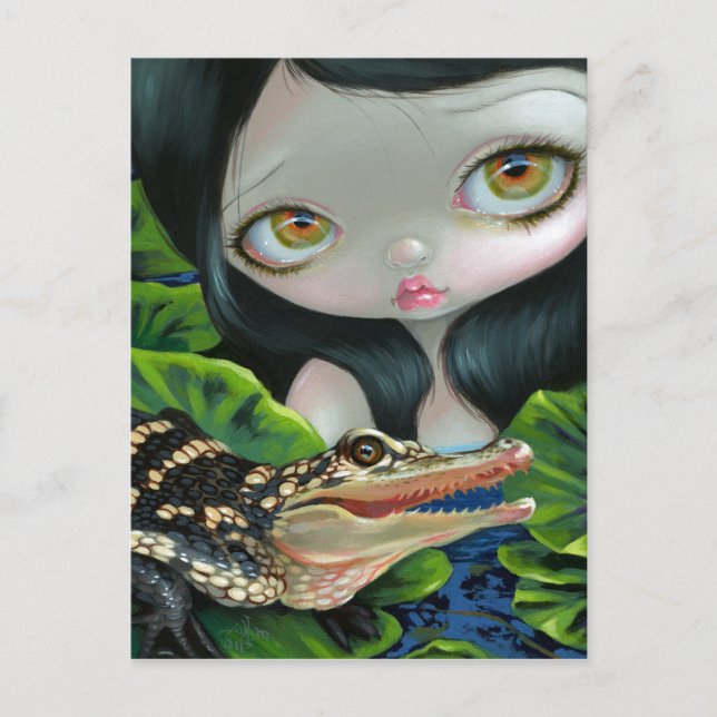 Carte postale "Sirène avec un Alligator bébé" (Devant)