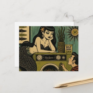 Carte Postale Sirène de mer surréaliste du milieu du siècle Jour