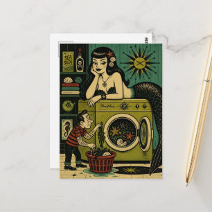 Carte Postale Sirène du milieu du siècle jour de lessive