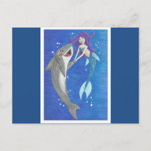 Carte postale Sirène et Amis du requin