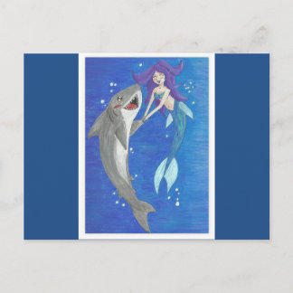 Carte postale Sirène et Amis du requin