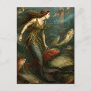 Carte Postale Sirène sous la mer avec des poissons