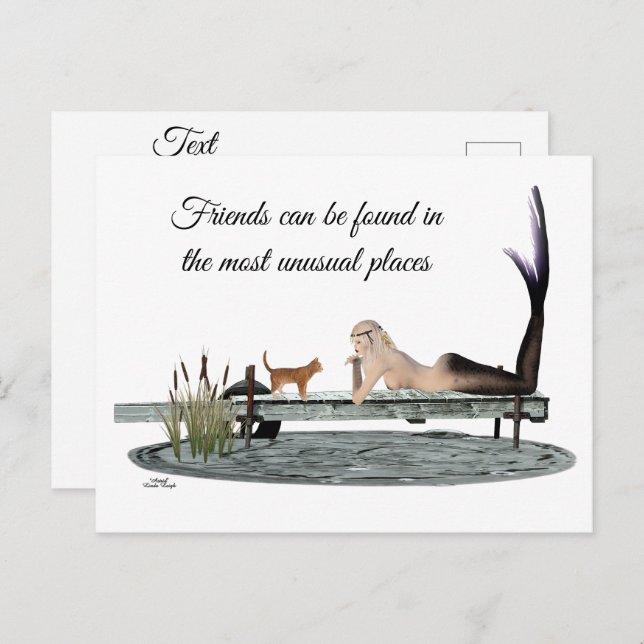 Carte Postale Sirène Sur Bateau Dock (Devant / Derrière)