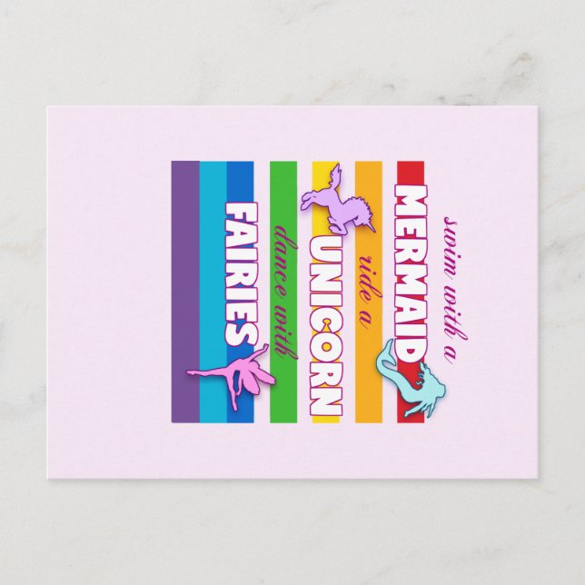 Carte Postale Sirène, Unicorne, Cadeau Fées. Mignonne Dire. (Devant)
