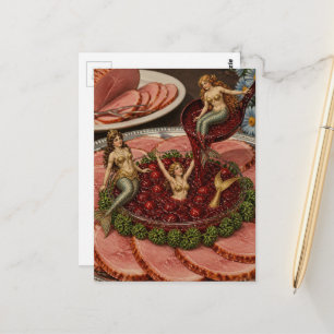 Carte Postale Sirènes Rétro Nagent dans des Cranberries