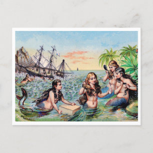 Carte Postale sirènes vintages dans l'océan