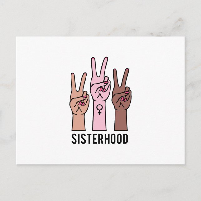 Carte Postale Sisterhood, main féminine avec signe de paix (Devant)
