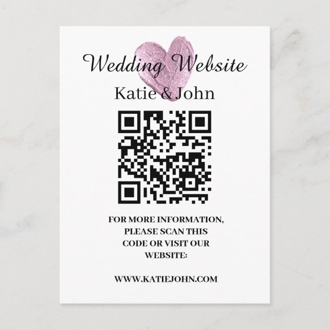 Carte Postale Site mariage Ajouter un nom Texte Code QR Minimali (Devant)