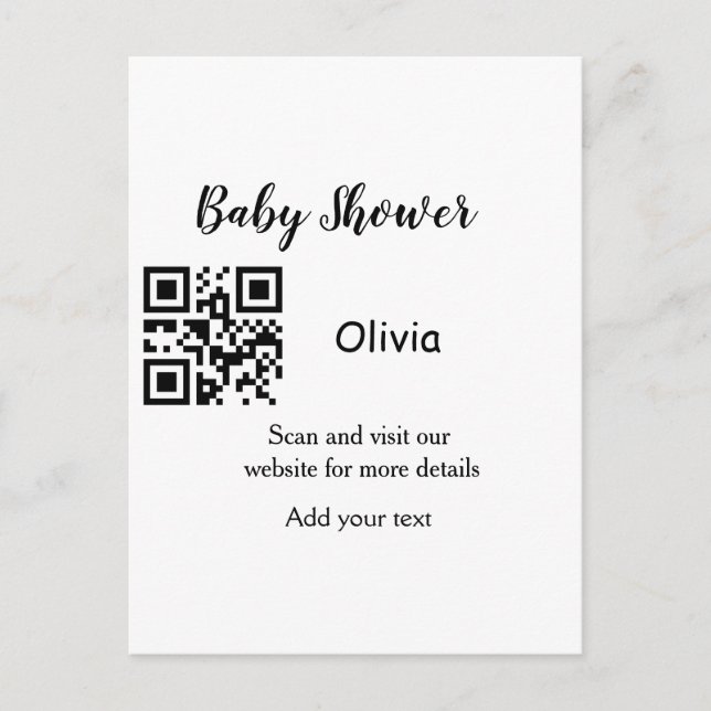 Carte Postale Site Web de Baby Shower simple code barre QR ajout (Devant)