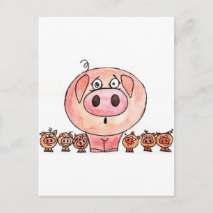 Carte Postale Six petits cochons