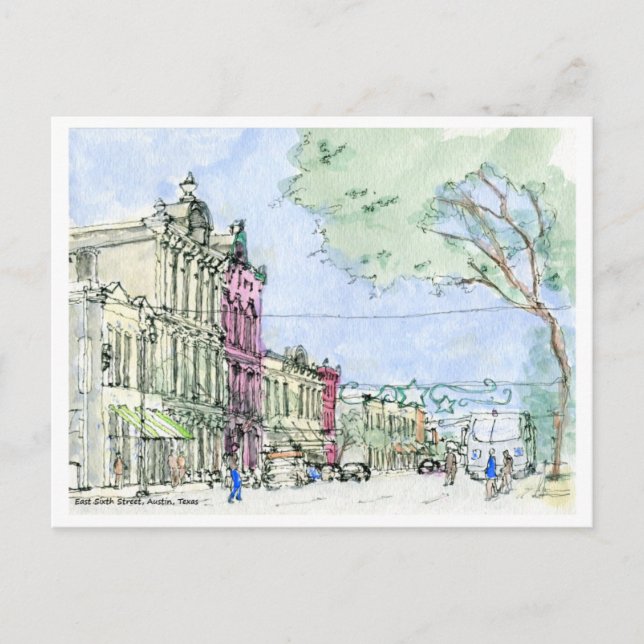 Carte Postale Sixième rue Est, Austin, Texas (Devant)