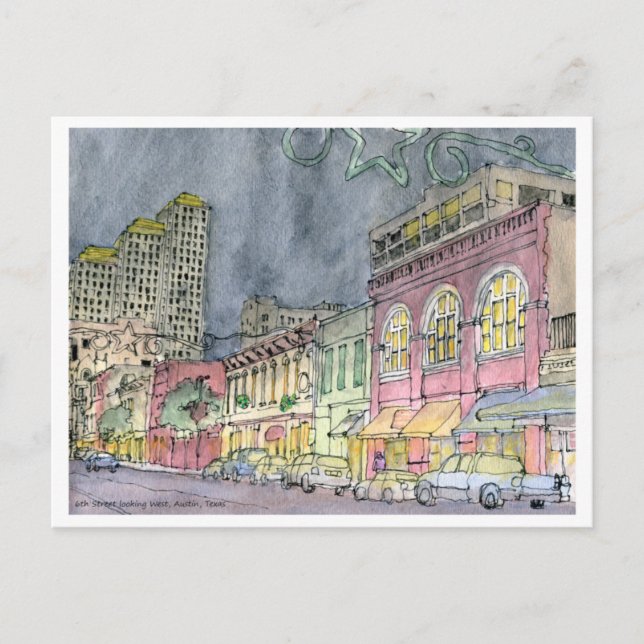 Carte Postale Sixième rue, Ouest, Austin, Texas (Devant)