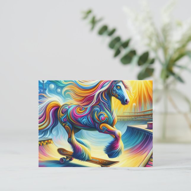 Carte Postale Skate à cheval coloré (Debout devant)