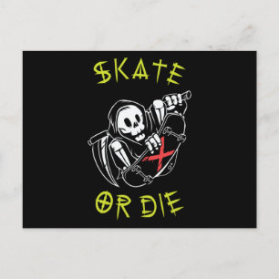 Carte Postale Skate ou die Grim Reaper Skeleton Skateboarder