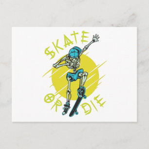Carte Postale Skate ou die Skeleton Skateboarder