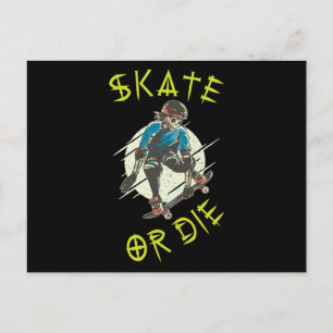 Carte Postale Skate ou die Skeleton Skateboarder
