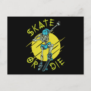 Carte Postale Skate ou die Skeleton Skateboarder