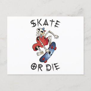 Carte Postale Skate ou mourir drôle Skeleton Skateboarder