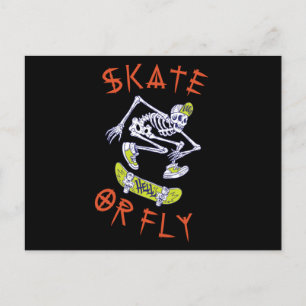 Carte Postale Skate ou volez Skeleton Skateboarder